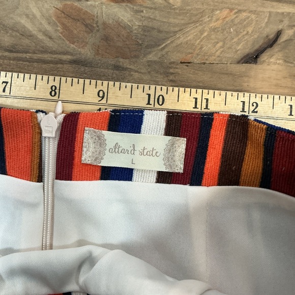 Altar'd State Striped Corduroy Mini Skirt Burgundy‎ Multicolor Women's Large NWT - Picture 7 of 8